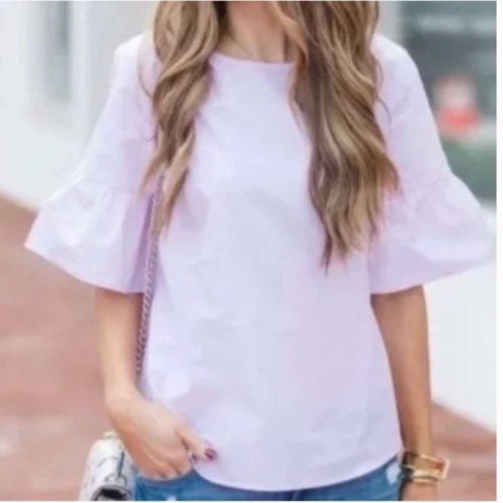 J.Crew Lavender Ruffle Sleeve Top Cotton Blouse Short Sleeve Size 4